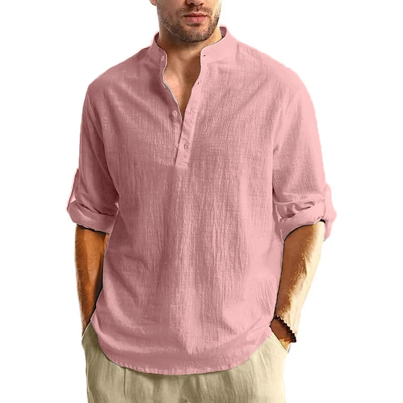 Long Sleeve Henley Shirt Men Cotton Lightweight T-Shirts.