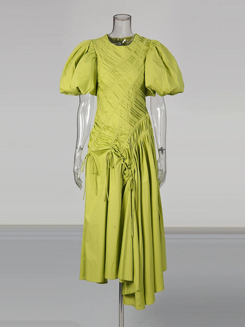 Solid Spliced Folds Irregular Long Dresses for Women.