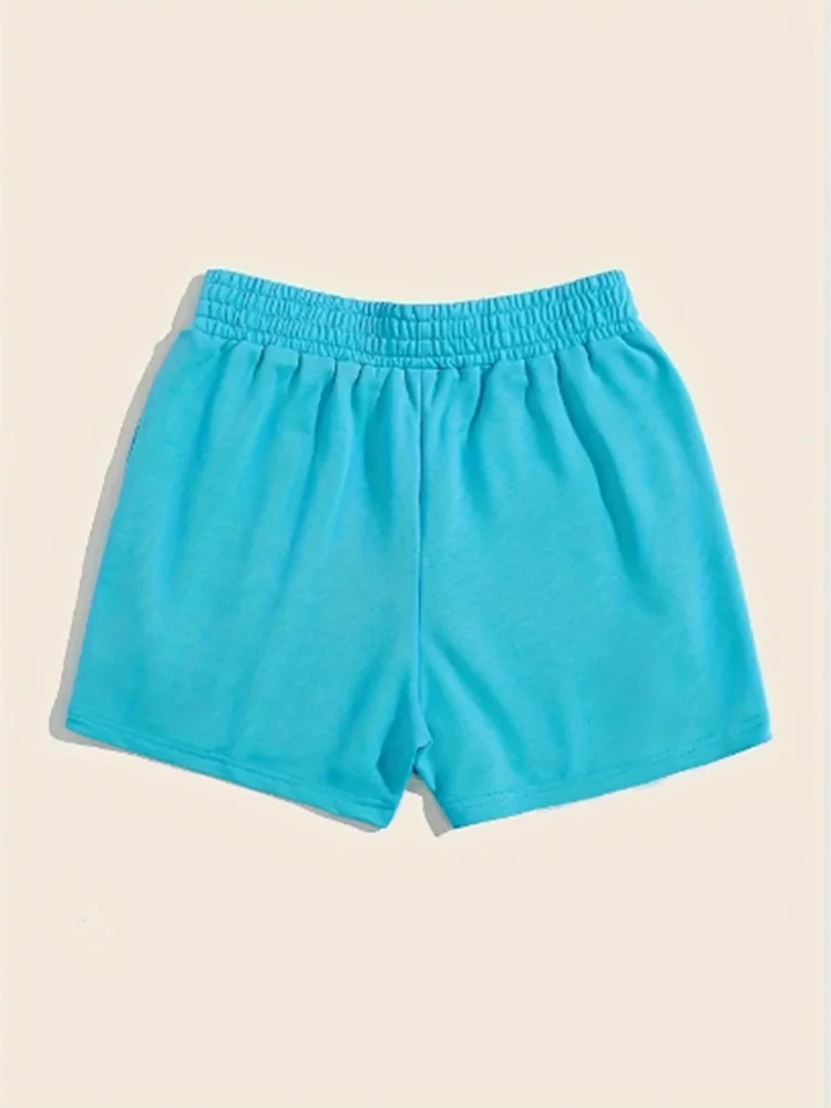 Summer Blue Shorts Women Casual Elastic Waist Pants Simple.
