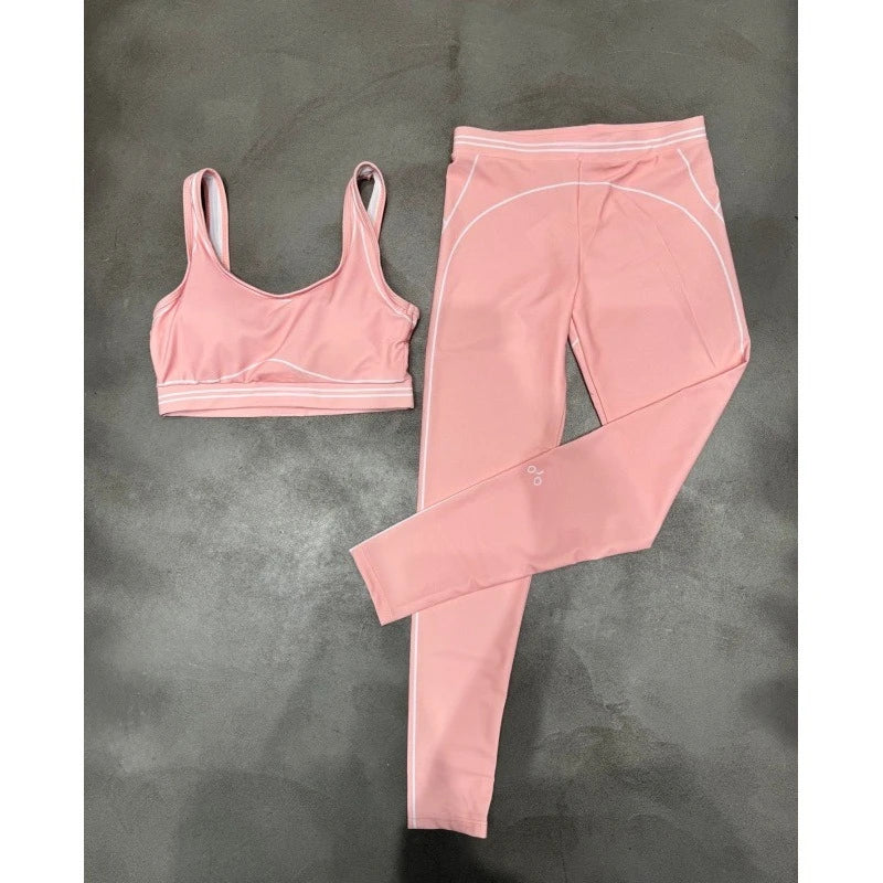AL* Yoga Set: Striped color-blocked design elongates proportions.