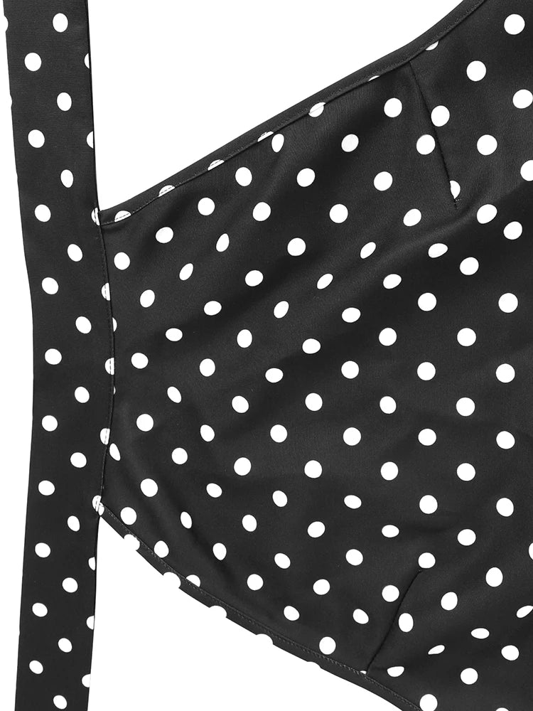Tornova Polka Dot Halter Sleeveless Dress For Women.
