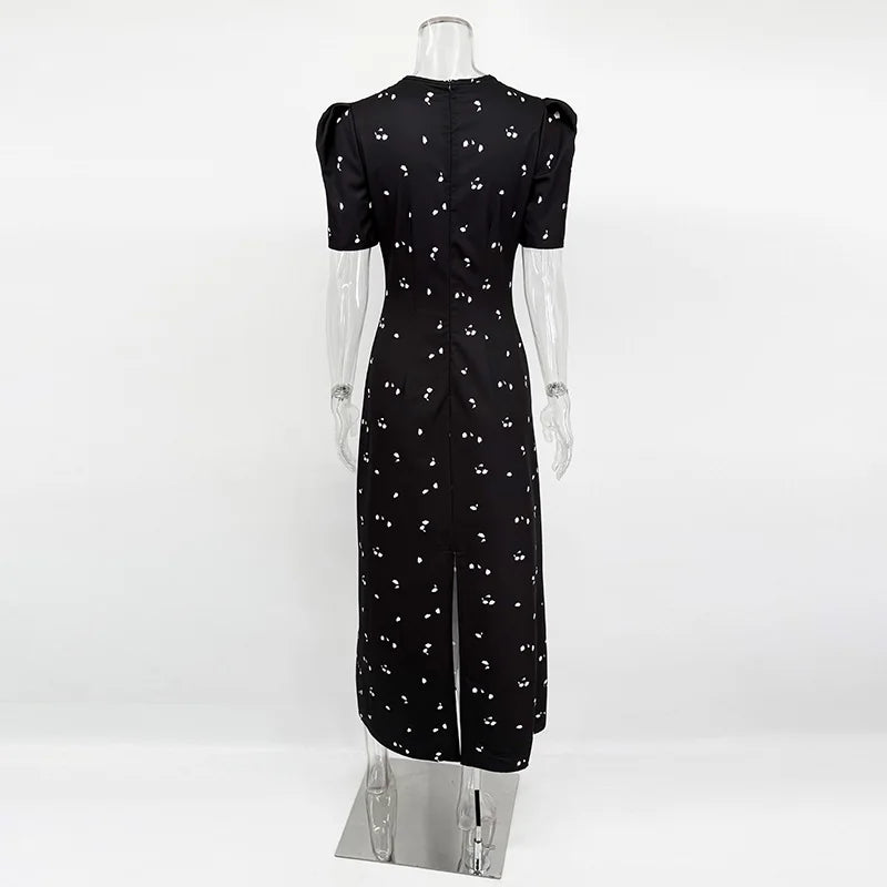 Sexy Hollow Lace Dress Women's Fashion Short Sleeve Elegant.