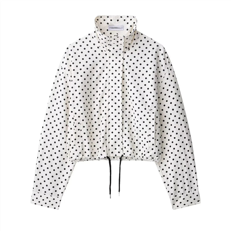 Polka Dot Shorts Sets For Women Trend Outfits Long Sleeve Zipper Turtleneck Jacket Coat Spring Woman Elegant 2 Piece.