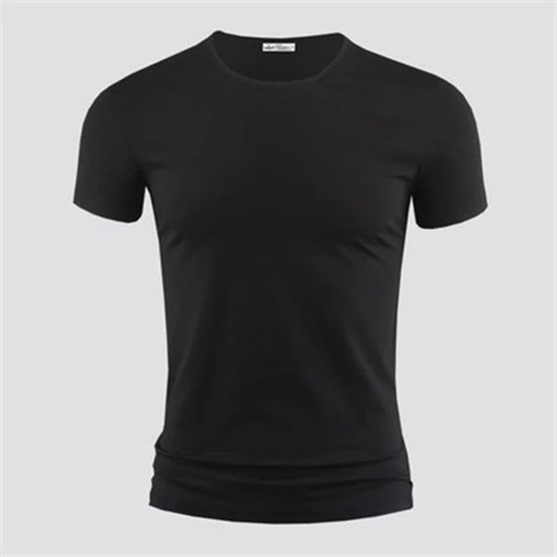 Men's T Shirt Pure Color V Collar Short Sleeved Tops Tees Men T-Shirt Black Tights.