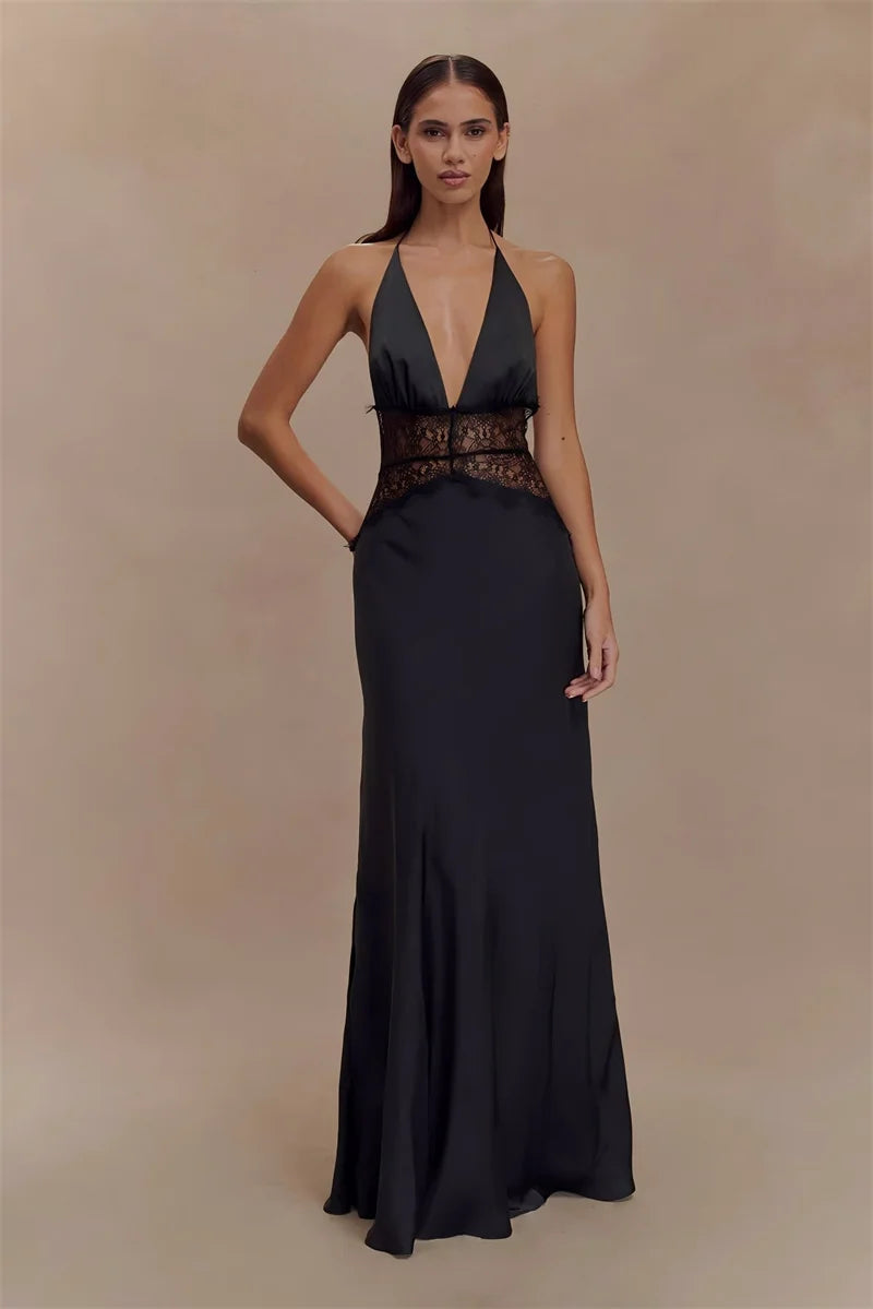 Mozision Summer Backless Sexy Maxi Dress Women Gown Patchwork.
