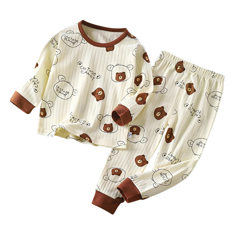 Kids Casual Autumn Long Sleeve Pajamas Set Boys and Girls.