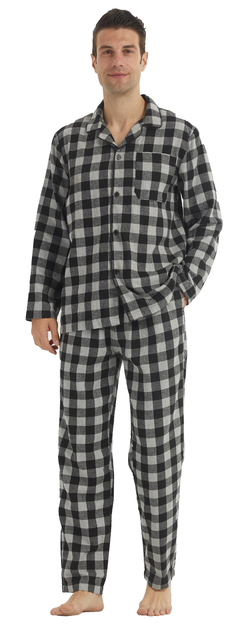 Mens Flannel Pajama Sets Cotton Plaid Pajamas for Men Pjs Set.
