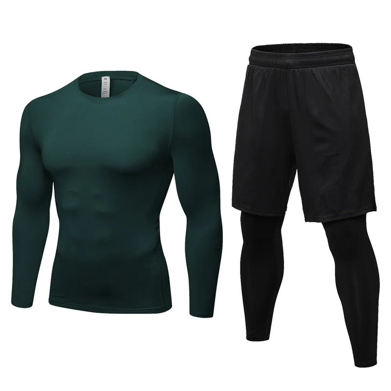 Men Compression Sport Suit Man Long Sleeve Gym Running Set Fitness.