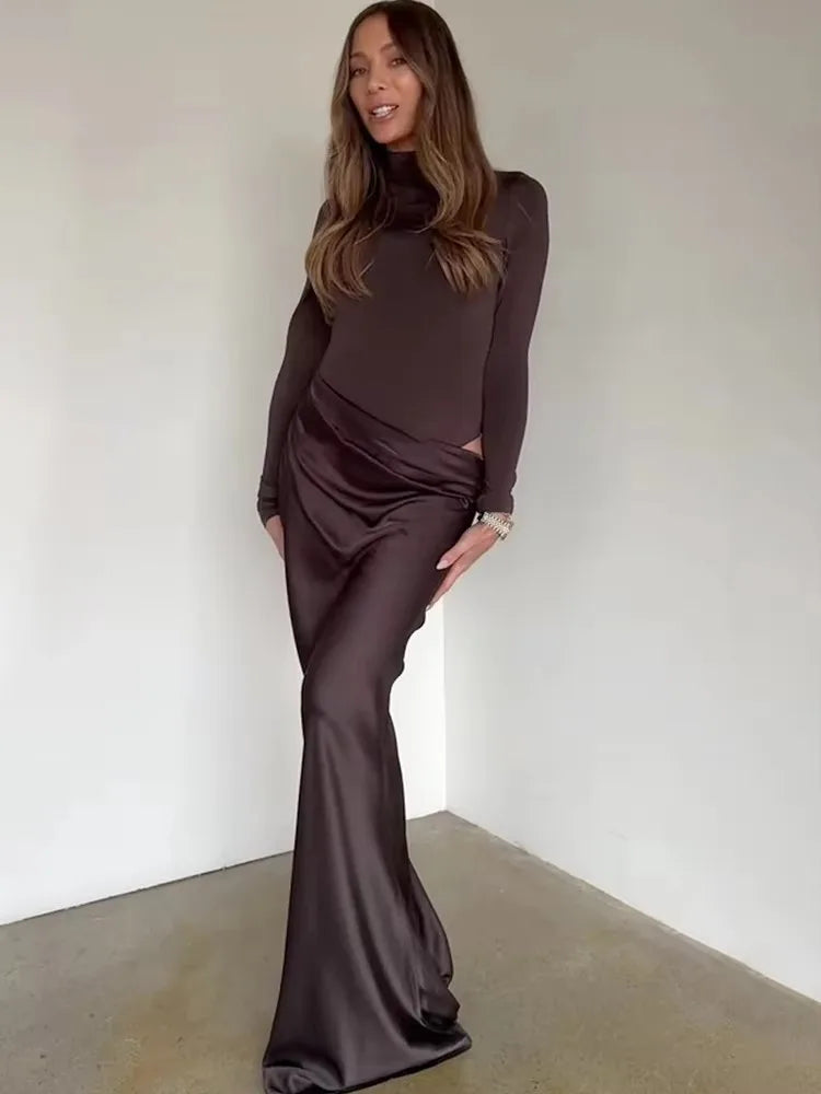 Women’s Maxi Dress Brown Sleeveless Evening Dress.