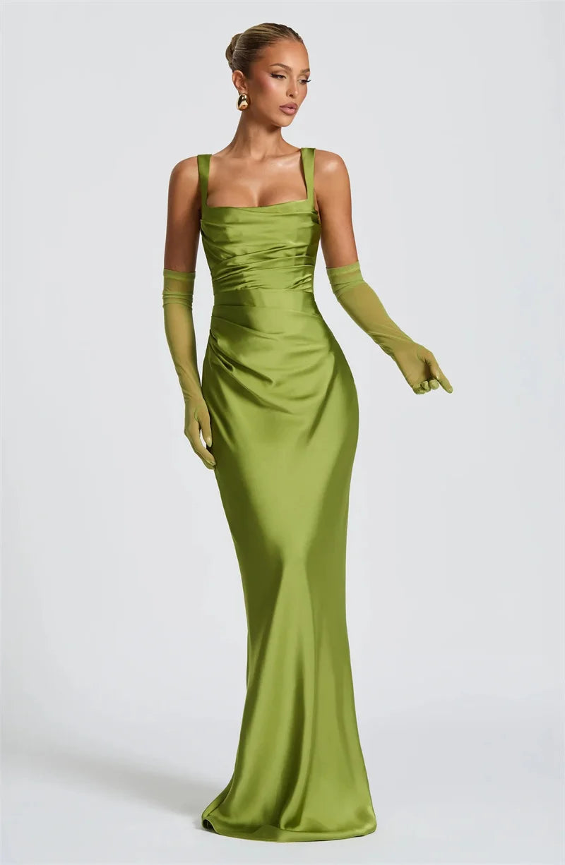 Mozision Satin Backless Sexy Maxi Dress Women Elegant.