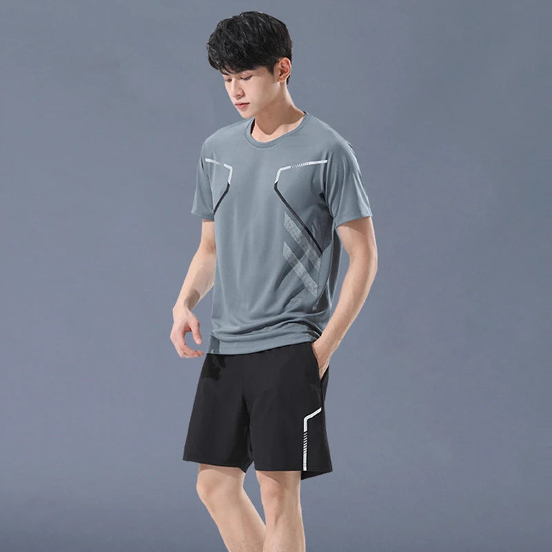 Men's Quick Drying Running Sets Breathable Hiking Fishing T-Shirt Short.