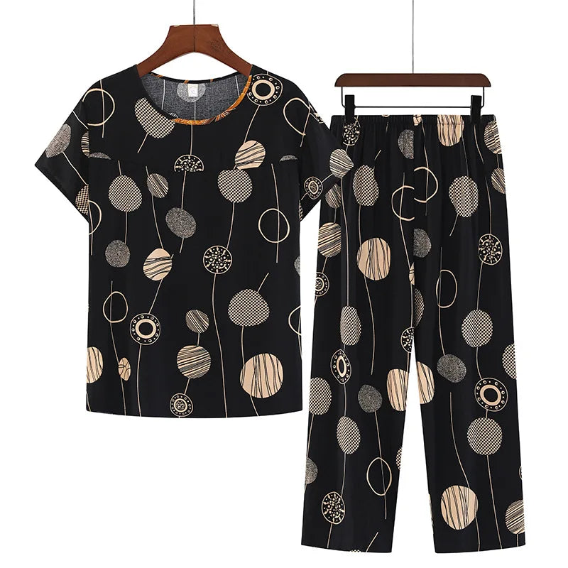 Cotton Pajamas Women's Thin Short Sleeve Set Plus Size.