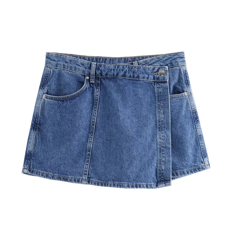 MUJER Blue Denim Shirt Woman Short Sleeve Cropped Shirt Women Summer.