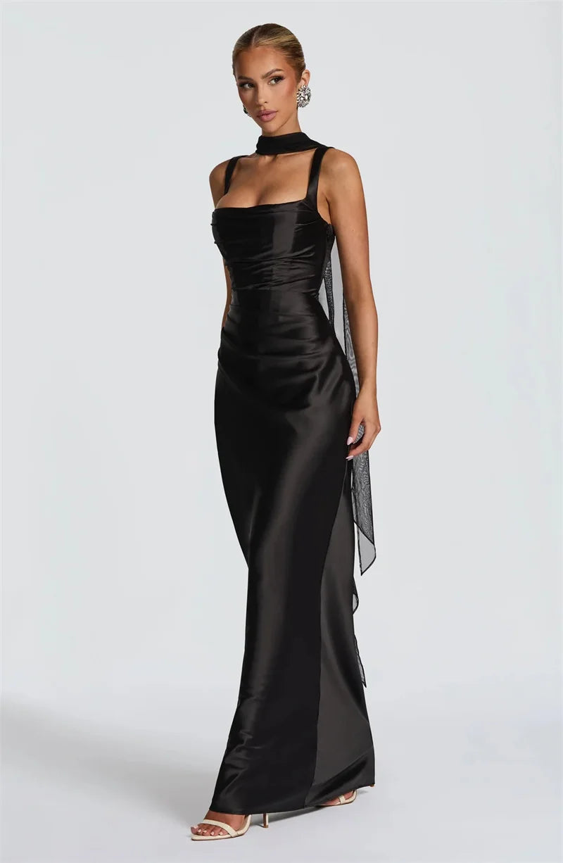 Mozision Satin Backless Sexy Maxi Dress Women Elegant.
