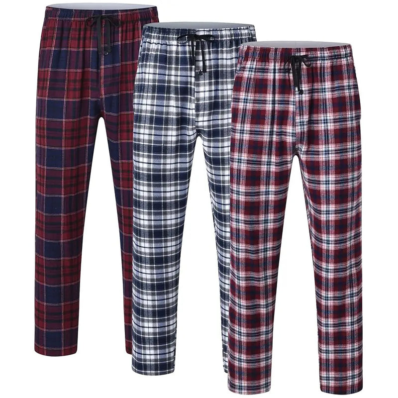 3Pcs Men's Plaid Pajama Sleeping Pants.