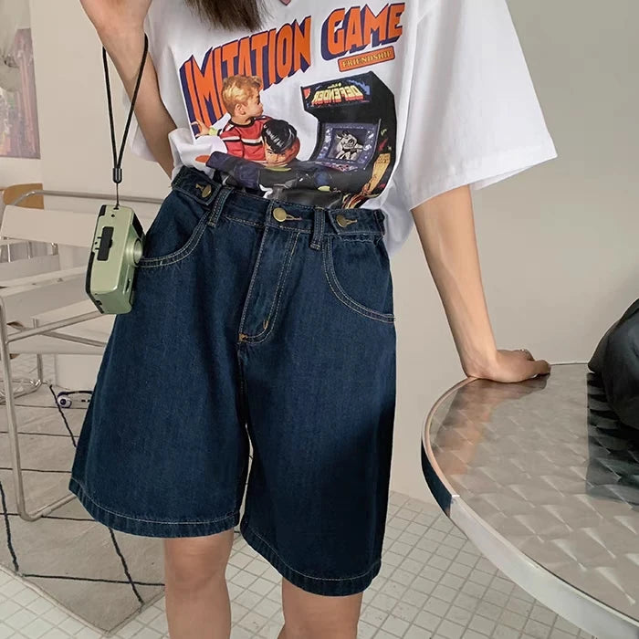 Shorts Women Denim Loose Summer Straight Korean Ins High Waist.