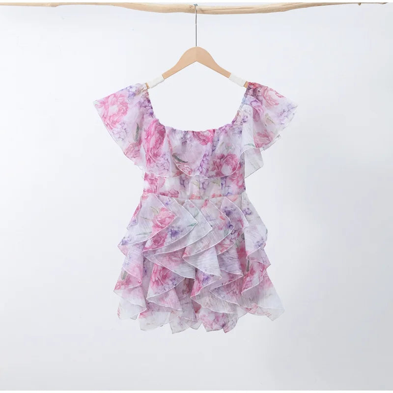 Women’s Chic Floral Printed Mini Dress Backless Sleeveless.