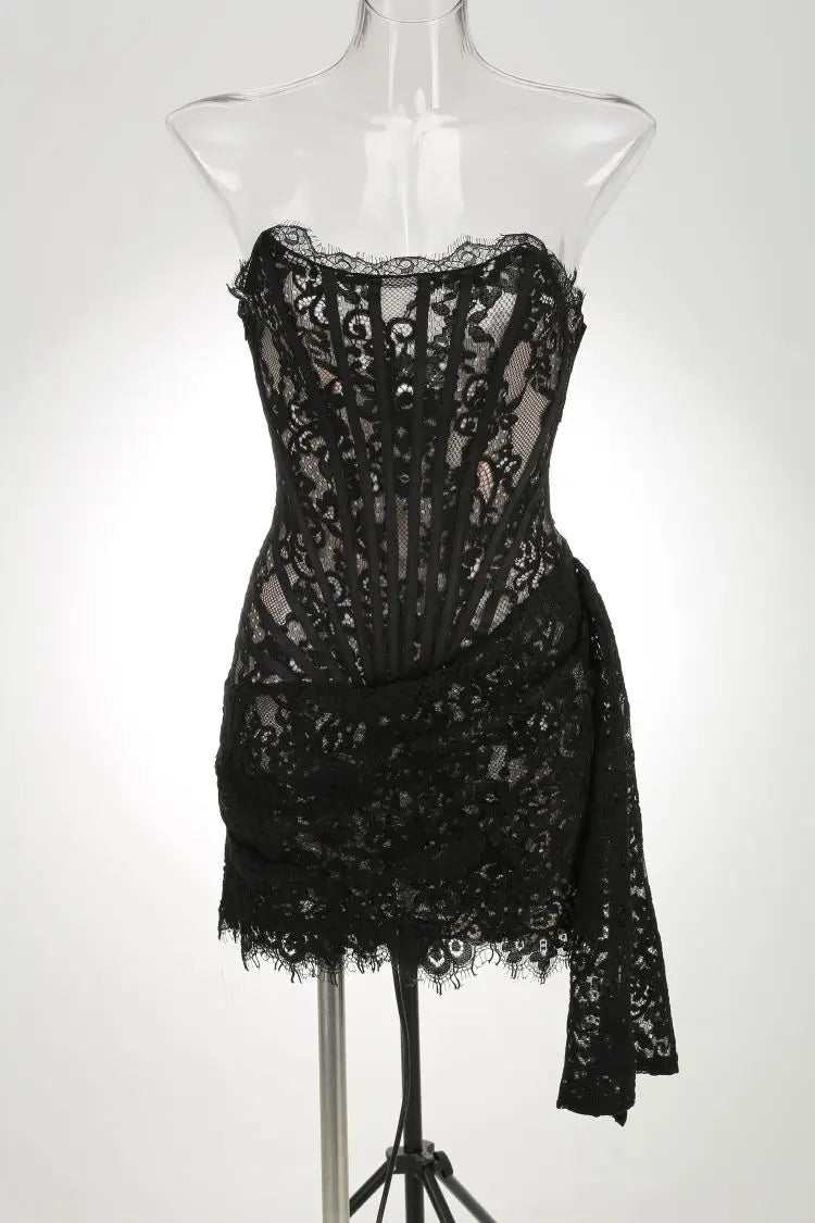Women’s Sexy Lace See-through Patchwork Corset Dress.