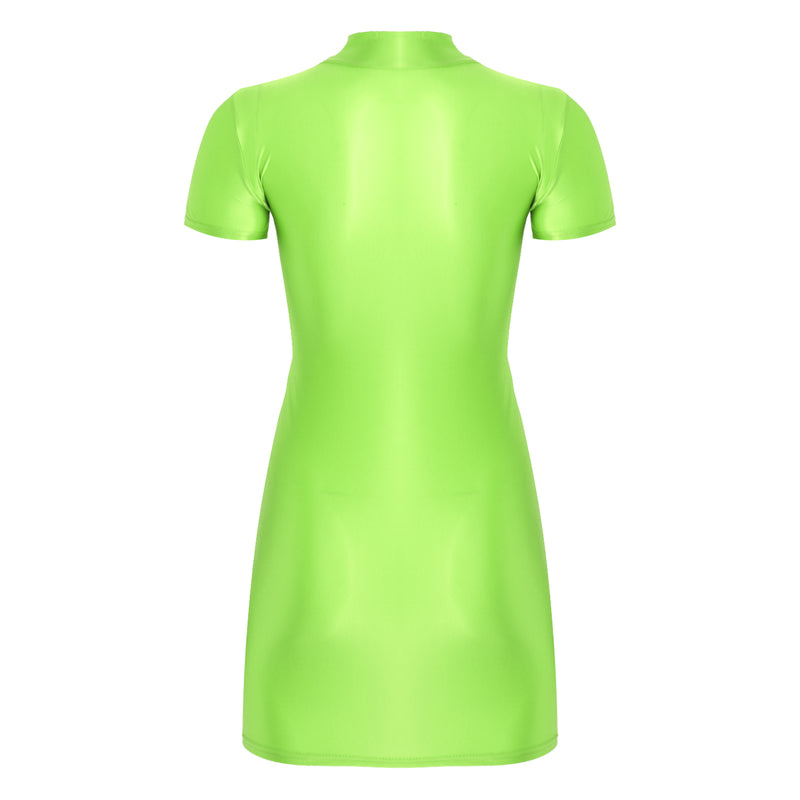 Women’s Oil Glossy Tights Mini Dress Sexy Party Clubwear.