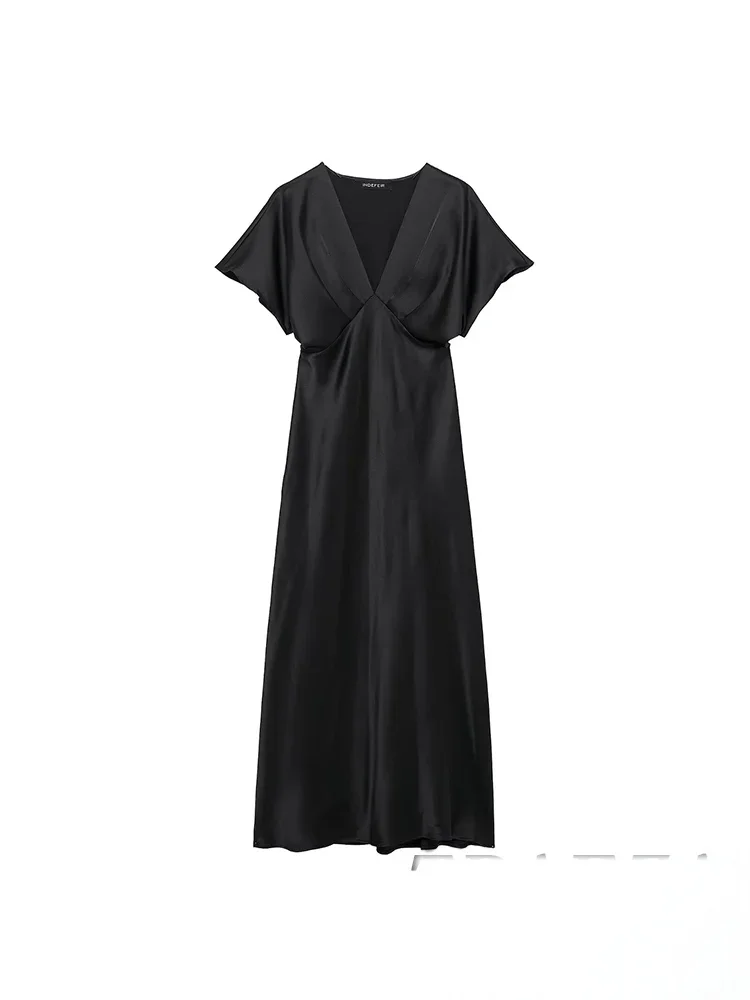 Women’s Sexy V Neck Satin Long Dress.