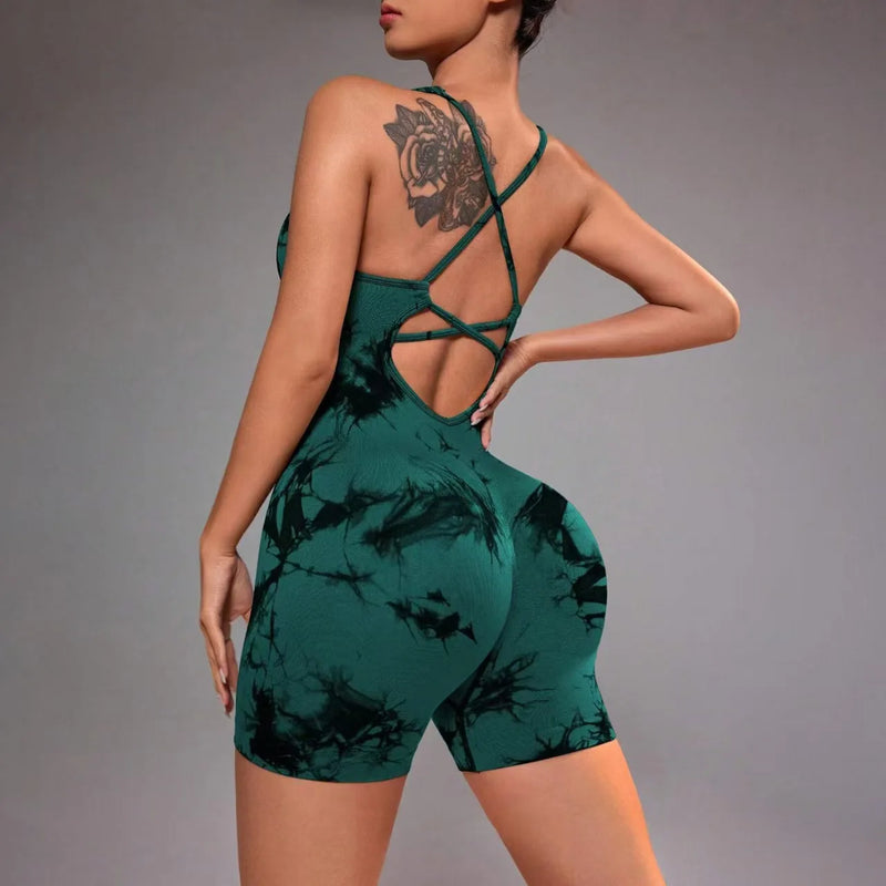Tie Dye Yoga Bodysuit for Women - Seamless No Visible Panty Line Strappy.