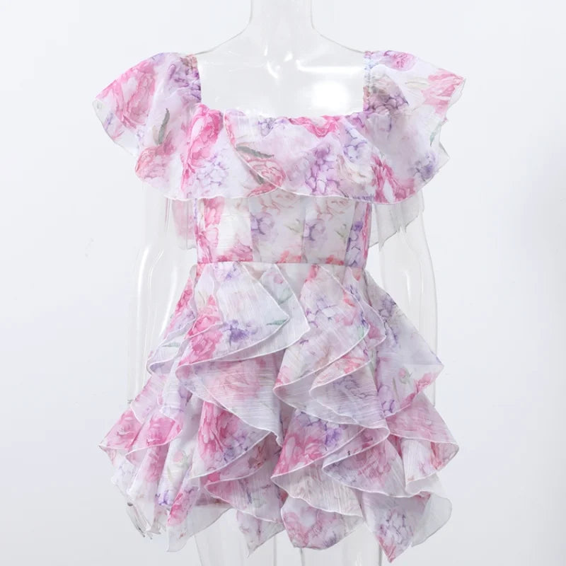 Women’s Chic Floral Printed Mini Dress Backless Sleeveless.