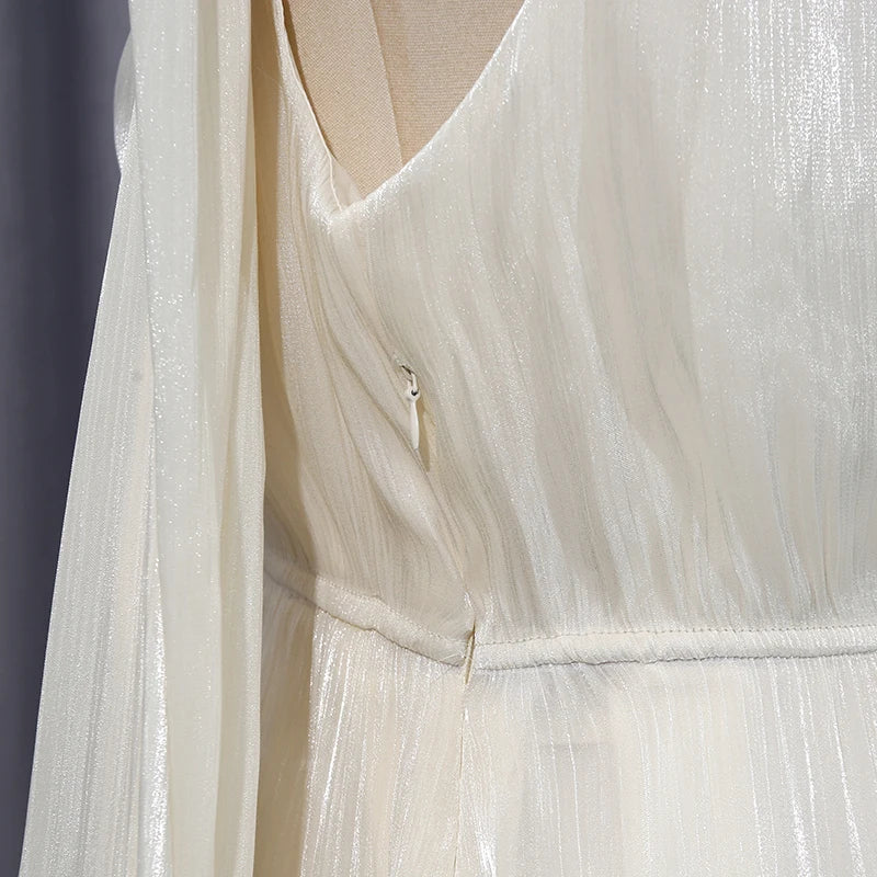 VGH Solid Spliced Ruffles Cape Long Dresses for Women.