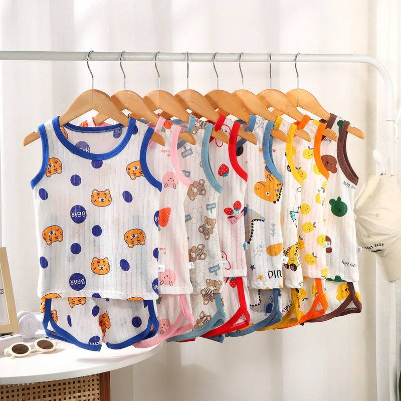 Kids Sleeveless Set Summer Cotton Girls' Shorts Pajamas Korean Style Boys.