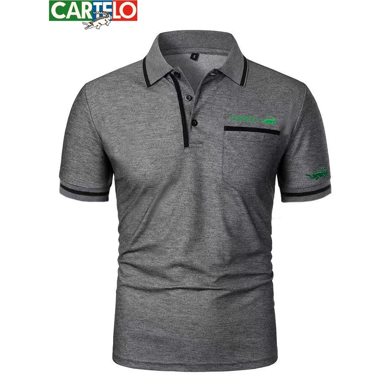 Men’s  polo shirt with a lapel and crocodile print logo.