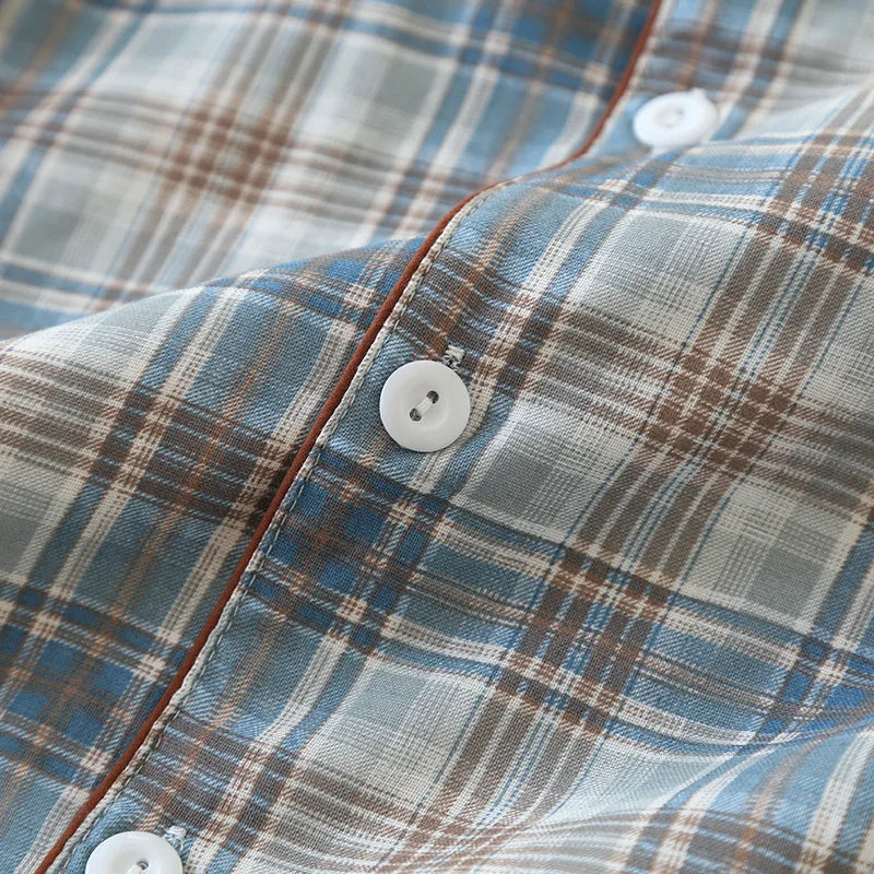Men's Pajama Set Spring/Summer Checkered Simple Long sleeved Two Piece.