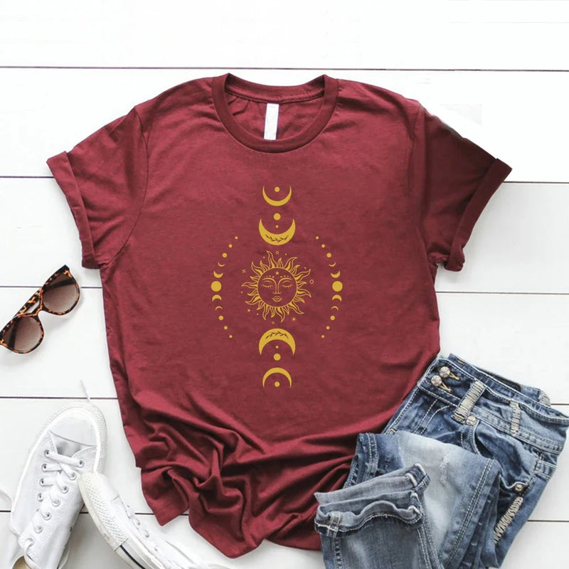 Sun and Moon Stars T-Shirt Celestial Tshirt Boho Sun Moon T-Shirts Women.