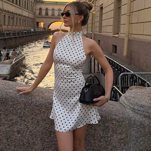 Tornova Polka Dot Halter Sleeveless Dress For Women.