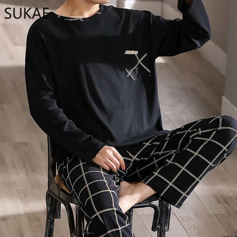 Sporty Pajama Set for Men Autumn Winter New Soft Cotton Pijama.