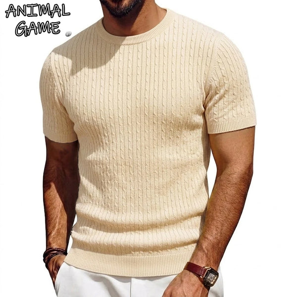 Men’s Short Sleeve Soft Textured Knit Pullover Summer Knit Shirt Casual Tshirts.
