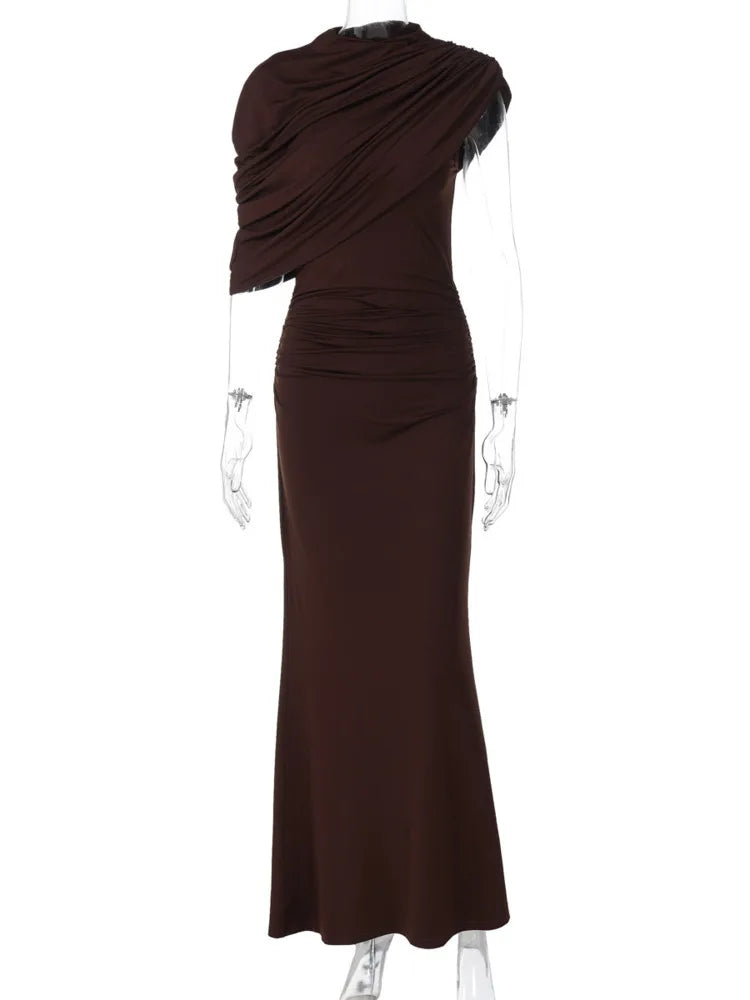 Mozision Irregular Ruched Sexy Maxi Dress For Women.
