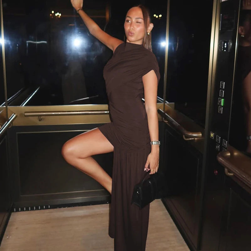 Mozision Irregular Draped Ruched Sexy Mini Dress For Women.