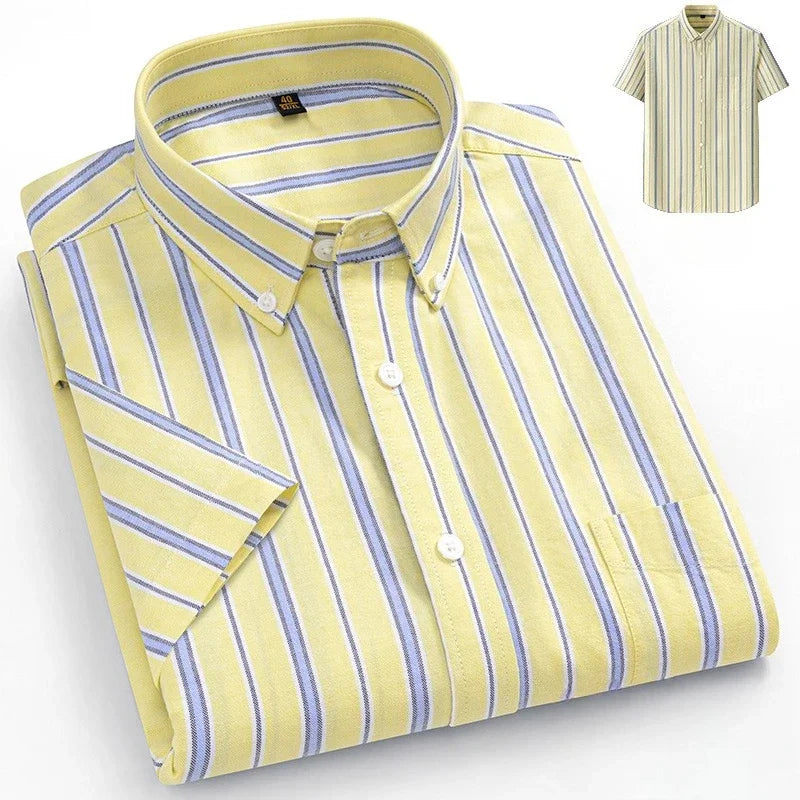 fashion summer cotton oxford plaid short sleeve shirt for man designer office.