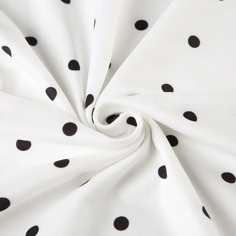 Women's Elegant Retro V-Neck Polka Dot Sleeveless Dress.