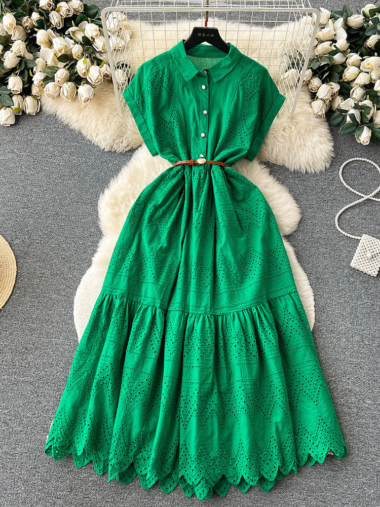 Women Summer Dress Loose Breasted Lace Up Long Dress.