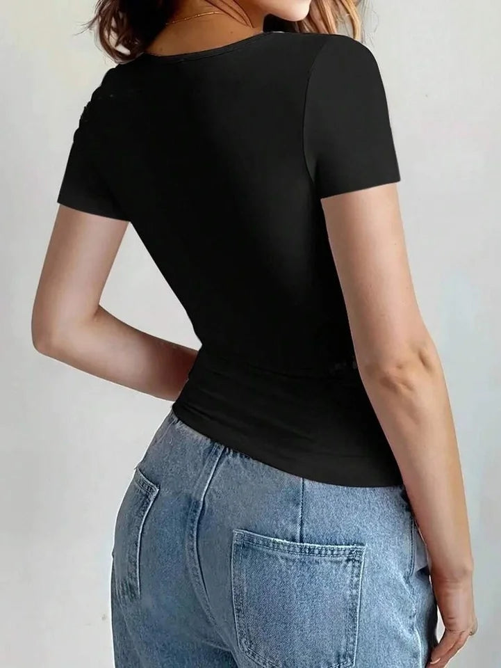 Women’s Causal Basic T-Shirts Scoop Neck Short Sleeve Crop Tops Cute.