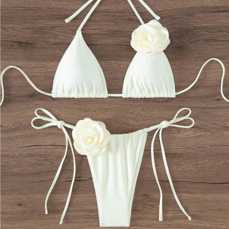 S - L Sexy 3D Flowers Halter Strappy Bikini Women Swimwear Female Swimsuit.