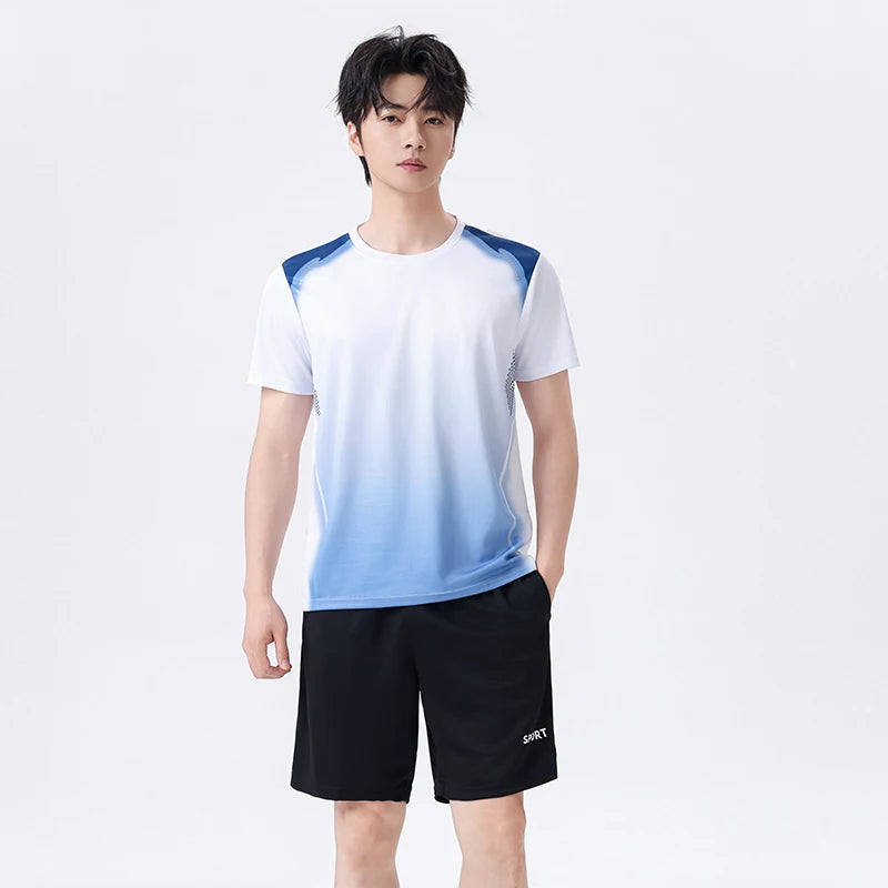CHRLCK Unisex Gradient Fitness Clothes Ice Silk Quick Drying T-shirt Suits.