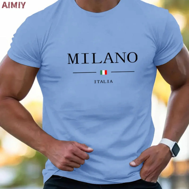 Man T-Shirt Casual Oversized Sports Loose Plus Milano Print Clothing Comfortable.