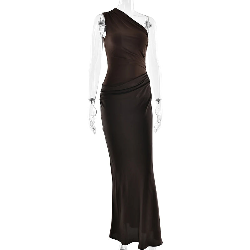 Women’s Maxi Dress Brown Sleeveless Evening Dress.