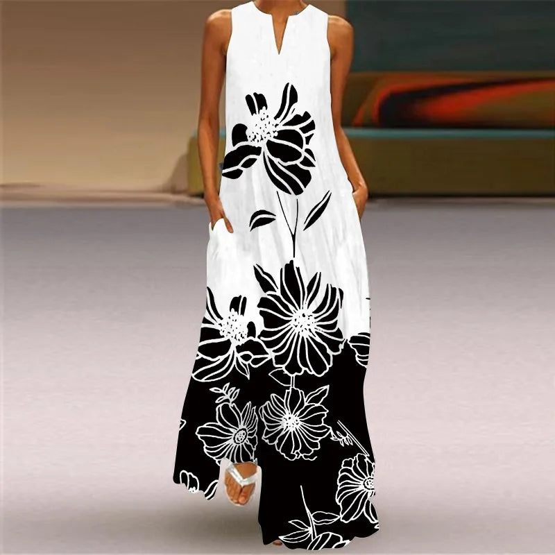 Vintage Print Maxi Dress For Women.