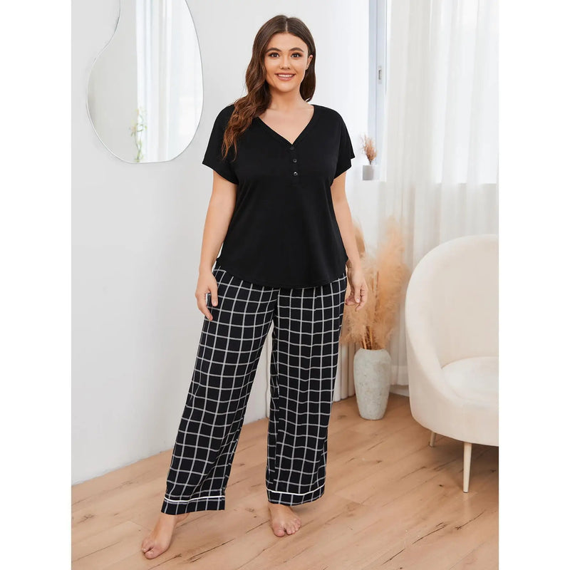 Plus size cotton loose pajamas women's spring and summer.