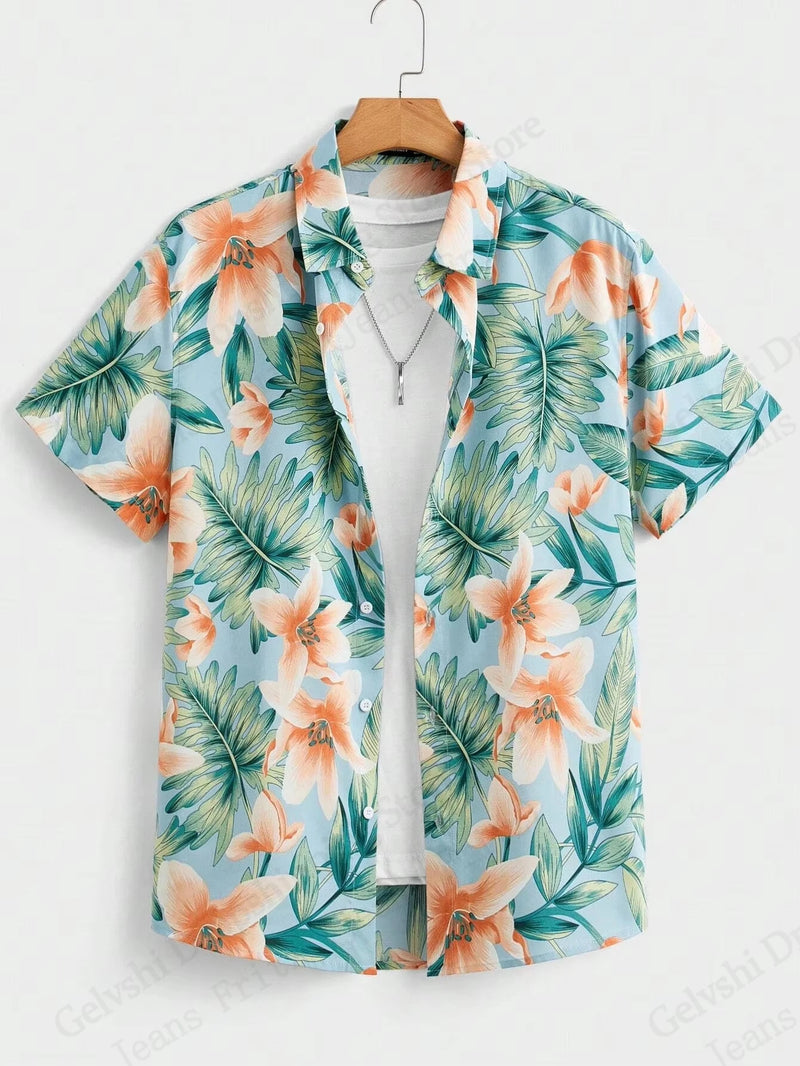 Summer Hawaiian Shirts Animal Palm Tree 3d Print Shirts Men.