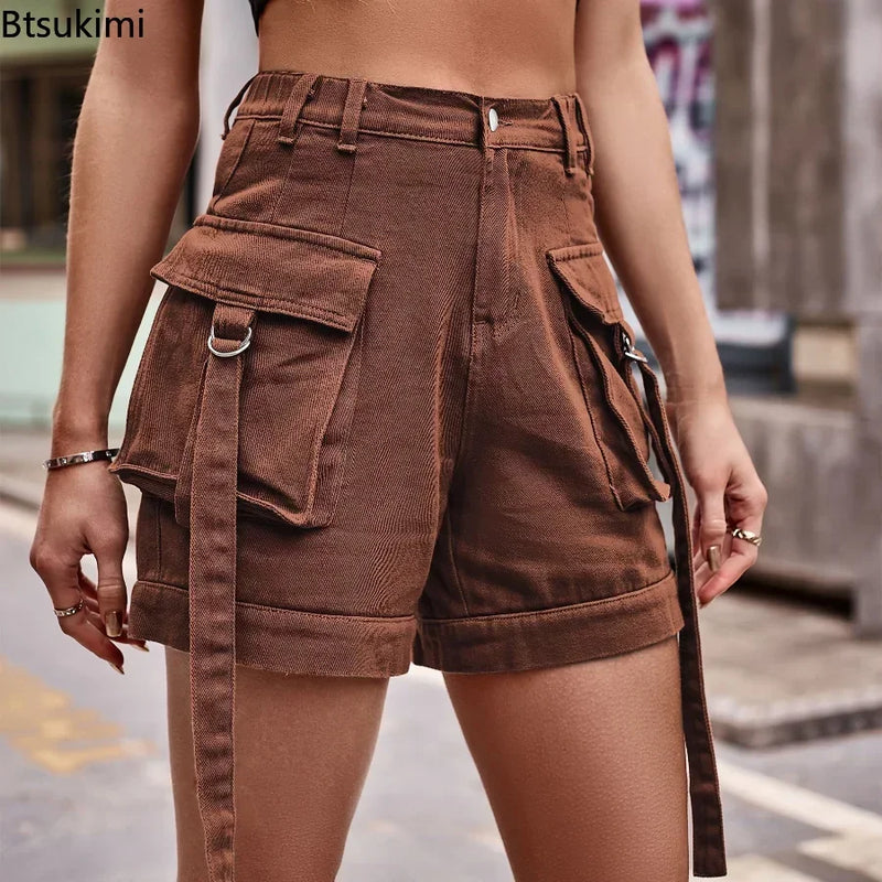 Women's Summer Jeans Shorts High Waisted Wide Leg Denim Pants.
