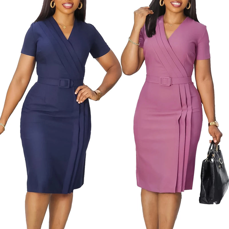 Classy Official Dresses for Ladies Elegant Bodycon Dress Short Sleeve.