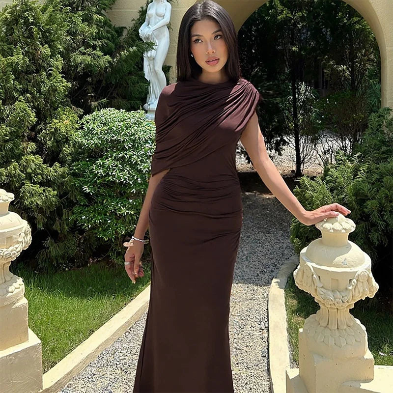 Mozision Irregular Ruched Sexy Maxi Dress For Women.